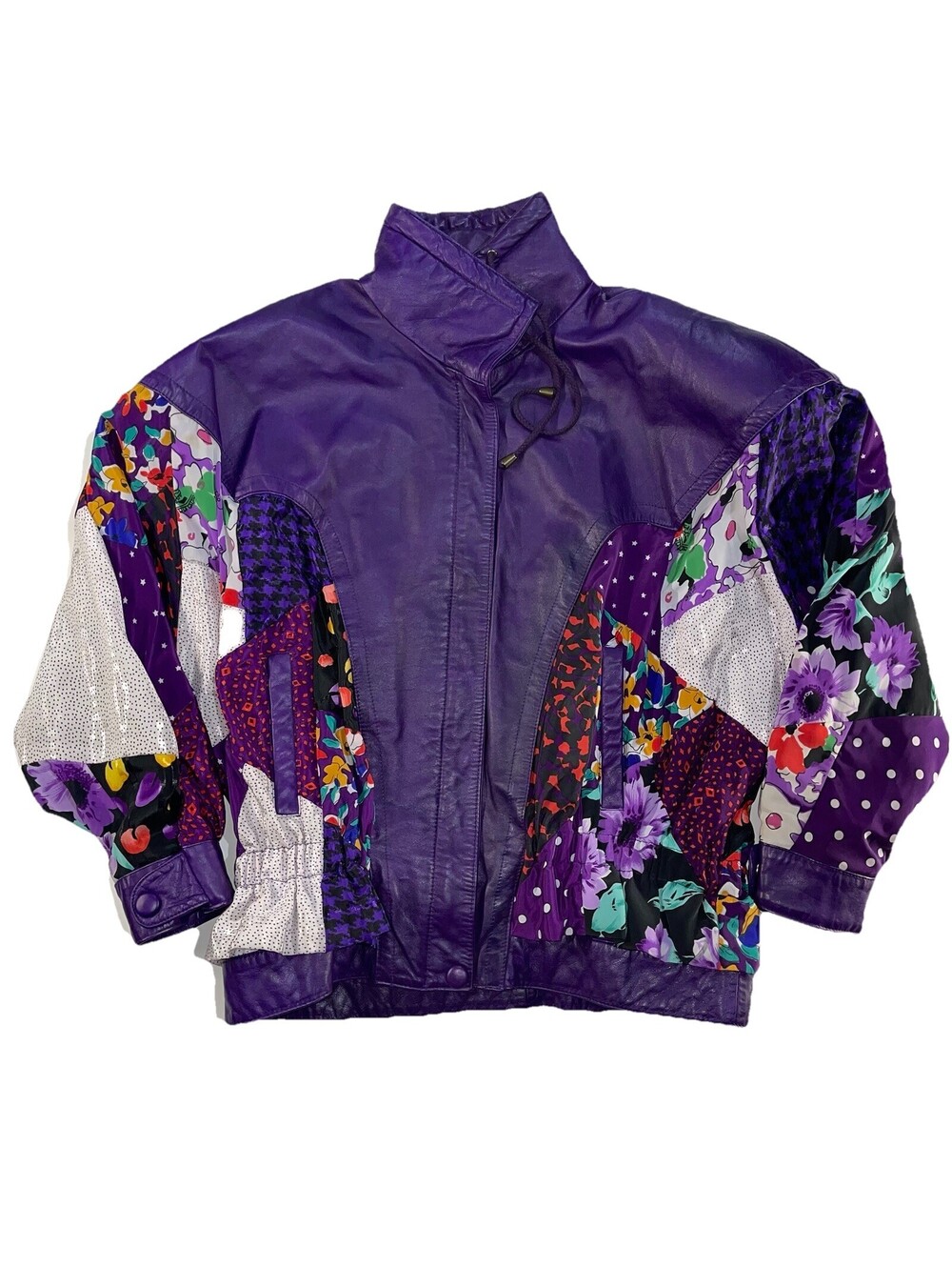 Vintage 80s Avanti Fino Large Royal Purple Long Sleeve Leather Zip Bomber Jacket